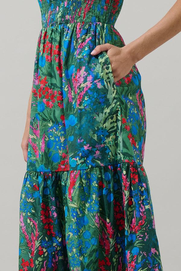 Sugarlips Devin Floral Glare Smock Tiered Midi Dress