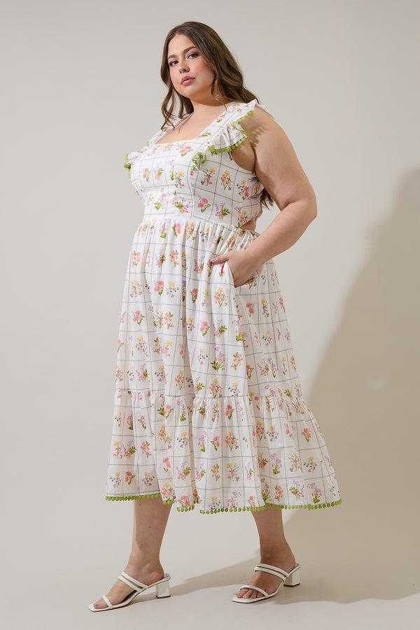 Sugarlips Diane Floral Maira Tie Back Midi Dress Curve