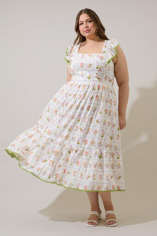 sugarlips Diane Floral Maira Tie Back Midi Dress Curve
