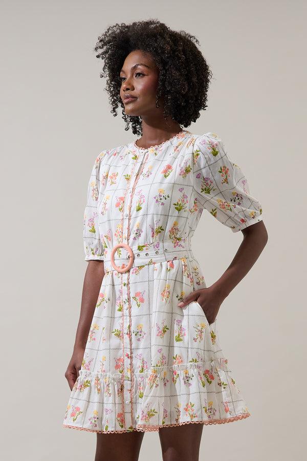 Sugarlips Diane Floral Redna Button Down Mini Dress