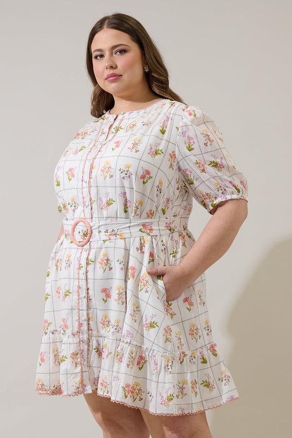 Sugarlips Diane Floral Redna Button Down Mini Dress Curve