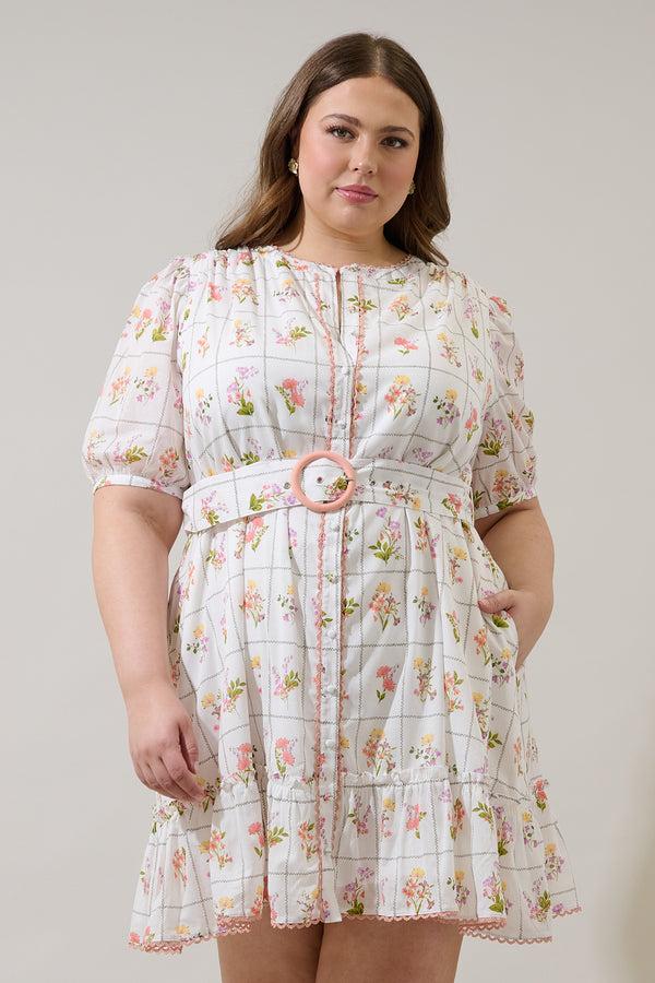 sugarlips Diane Floral Redna Button Down Mini Dress Curve