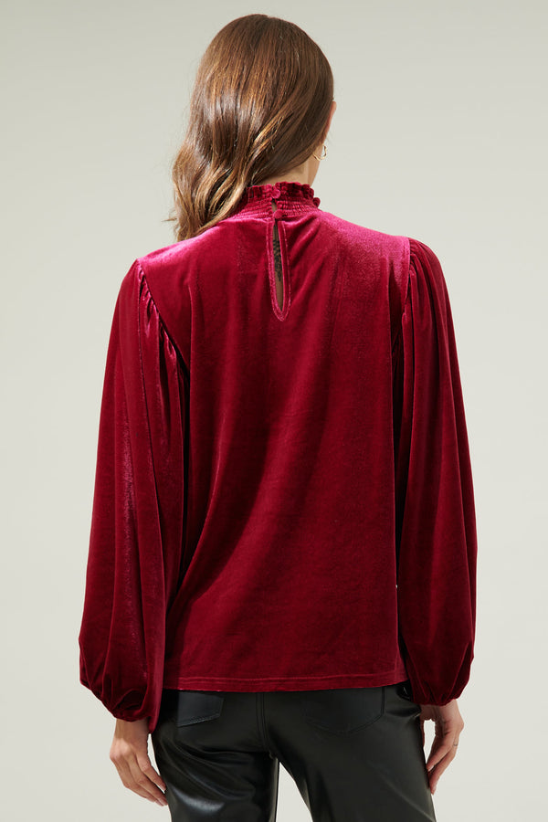 Sugarlips Dilma Velvet Figaro Balloon Sleeve Blouse