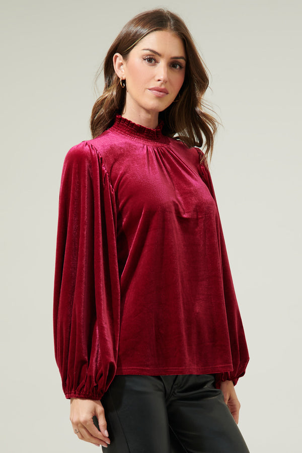 Sugarlips Dilma Velvet Figaro Balloon Sleeve Blouse