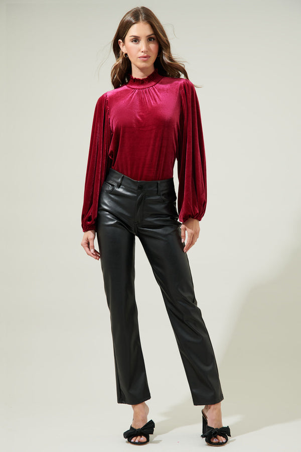Sugarlips Dilma Velvet Figaro Balloon Sleeve Blouse