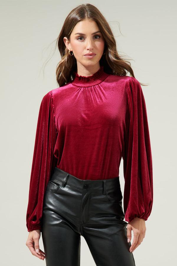 sugarlips Dilma Velvet Figaro Balloon Sleeve Blouse
