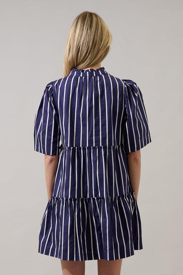 Sugarlips Dixie Split Neck Shift Dress Verta Stripe