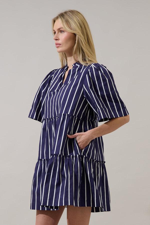 Sugarlips Dixie Split Neck Shift Dress Verta Stripe
