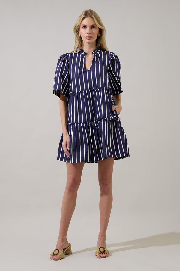 Sugarlips Dixie Split Neck Shift Dress Verta Stripe