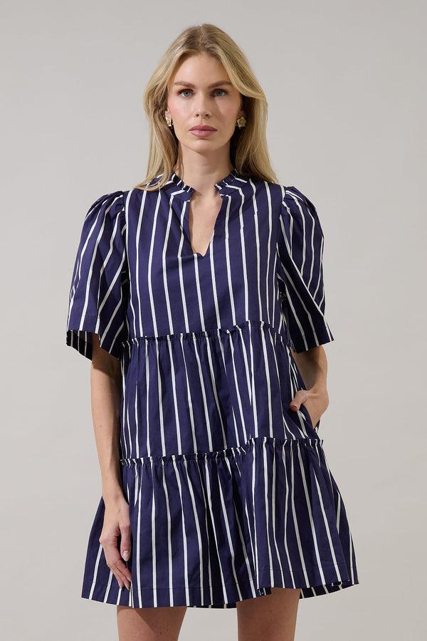 sugarlips Dixie Split Neck Shift Dress Verta Stripe