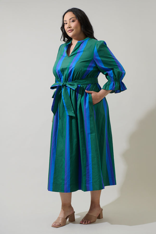 Sugarlips Dolary Stripe Senda Long Sleeve Maxi Dress Curve