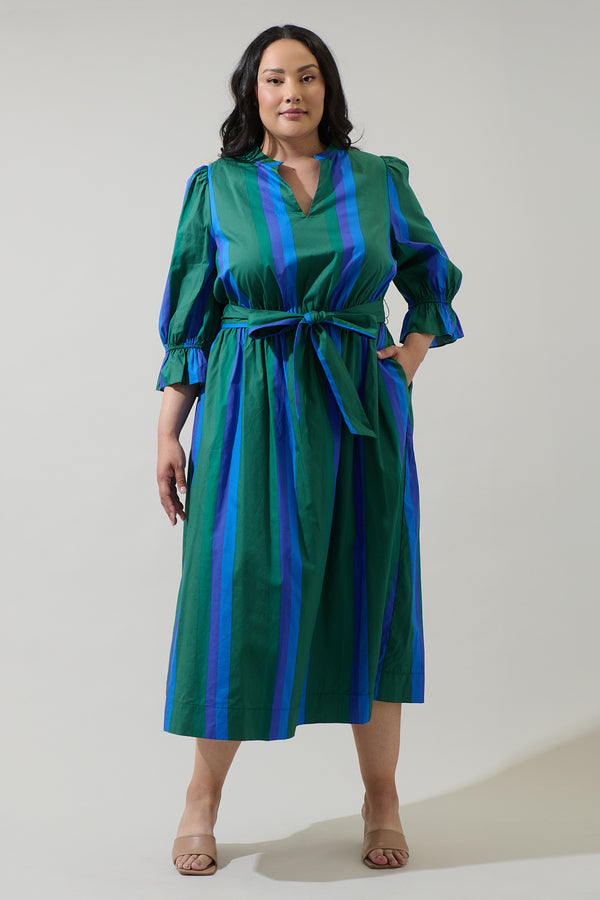 sugarlips Dolary Stripe Senda Long Sleeve Maxi Dress Curve