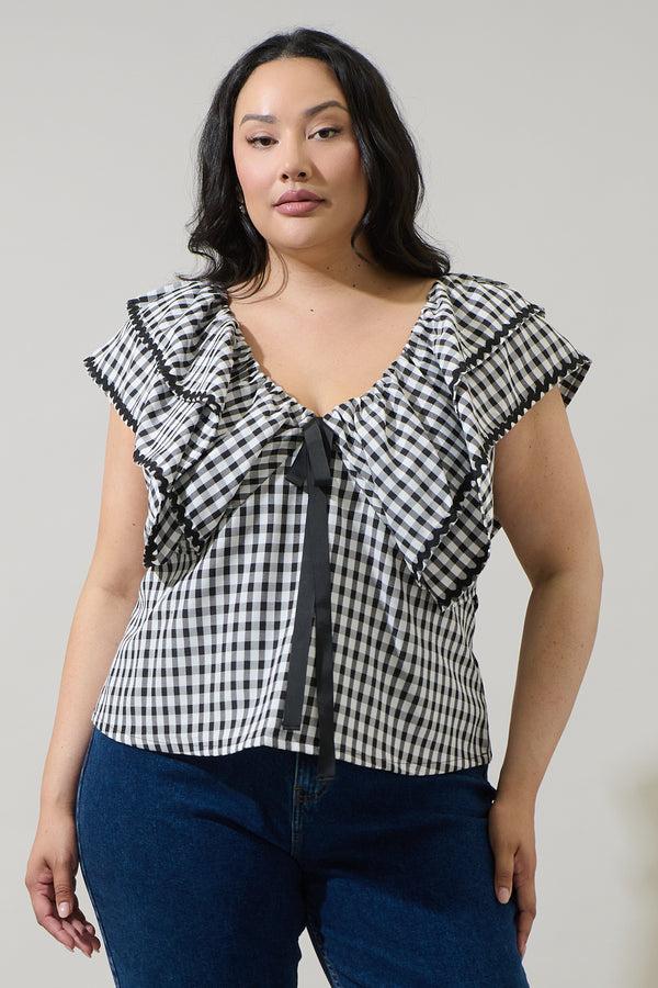Sugarlips Dovery Gingham Leoti Ruffle Babydoll Top Curve
