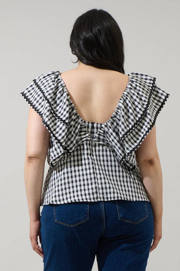 Sugarlips Dovery Gingham Leoti Ruffle Babydoll Top Curve