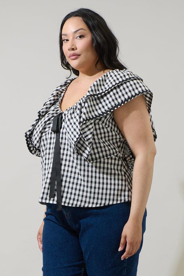 Sugarlips Dovery Gingham Leoti Ruffle Babydoll Top Curve
