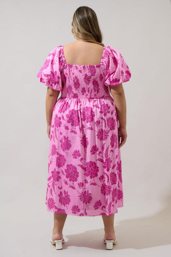 Sugarlips Dovina Floral Maray Smocked Midi Dress Curve