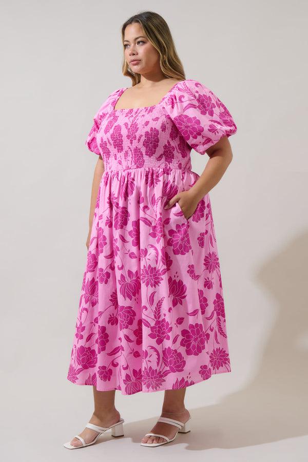 Sugarlips Dovina Floral Maray Smocked Midi Dress Curve