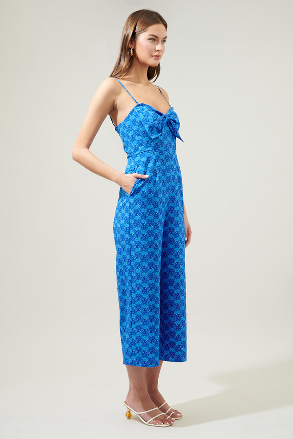 Sugarlips Driftwood Floral Caruso Bow Tie Cropped Jumpsuit
