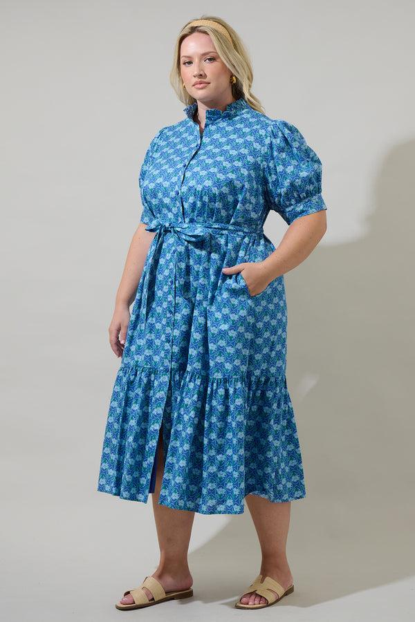 Sugarlips Driftwood Floral Giles Button Up Midi Dress Curve