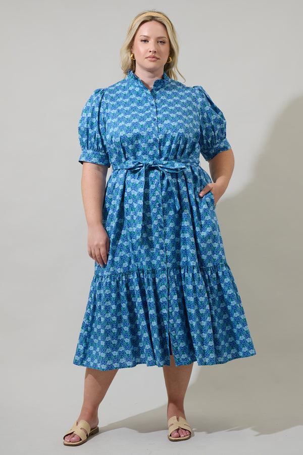 sugarlips Driftwood Floral Giles Button Up Midi Dress Curve