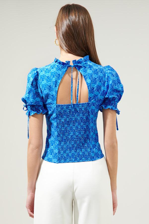 Sugarlips Driftwood Floral Smocked Back Cut Out Top