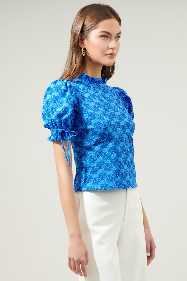 Sugarlips Driftwood Floral Smocked Back Cut Out Top