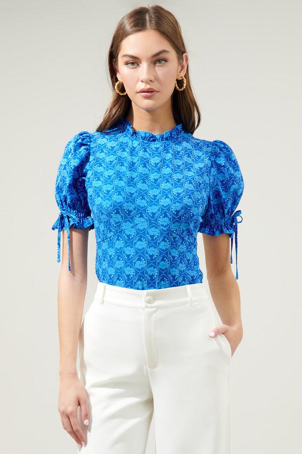sugarlips Driftwood Floral Smocked Back Cut Out Top