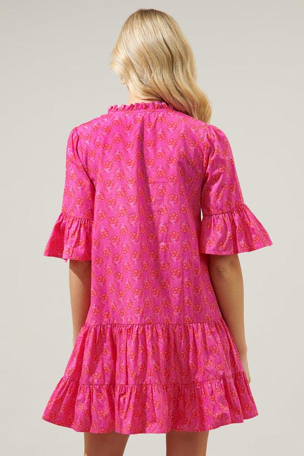 Sugarlips Driftwood Pitaya Auggie Bell Sleeve Shift Dress