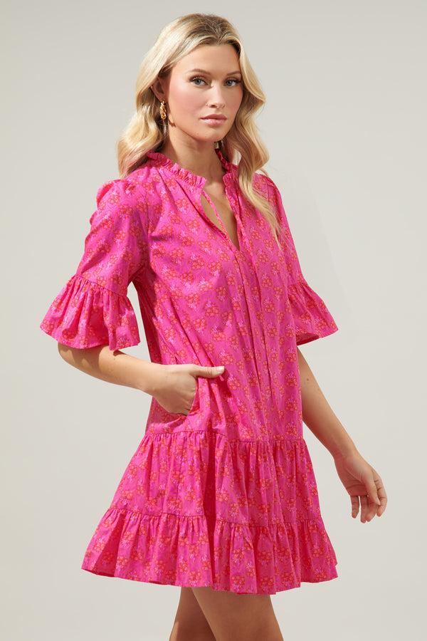 Sugarlips Driftwood Pitaya Auggie Bell Sleeve Shift Dress