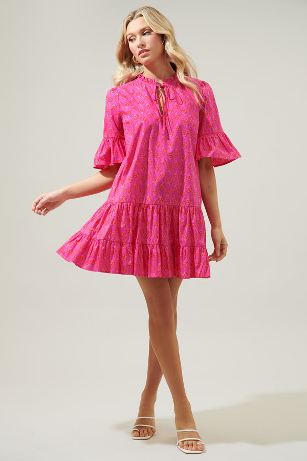 Sugarlips Driftwood Pitaya Auggie Bell Sleeve Shift Dress