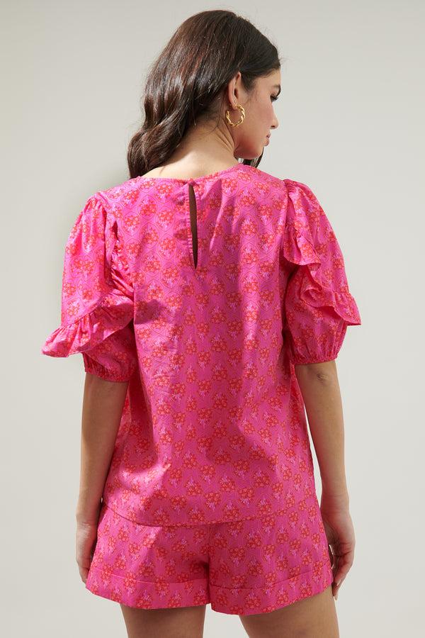 Sugarlips Driftwood Pitaya Mooney Ruffle Puff Sleeve Blouse