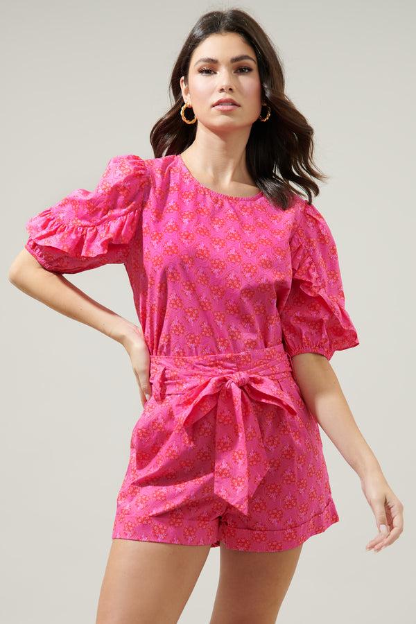 sugarlips Driftwood Pitaya Mooney Ruffle Puff Sleeve Blouse