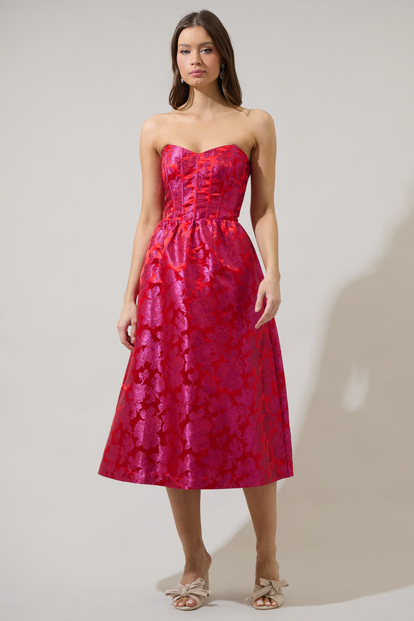 sugarlips Duson Jacquard Bustier Strapless Midi Dress
