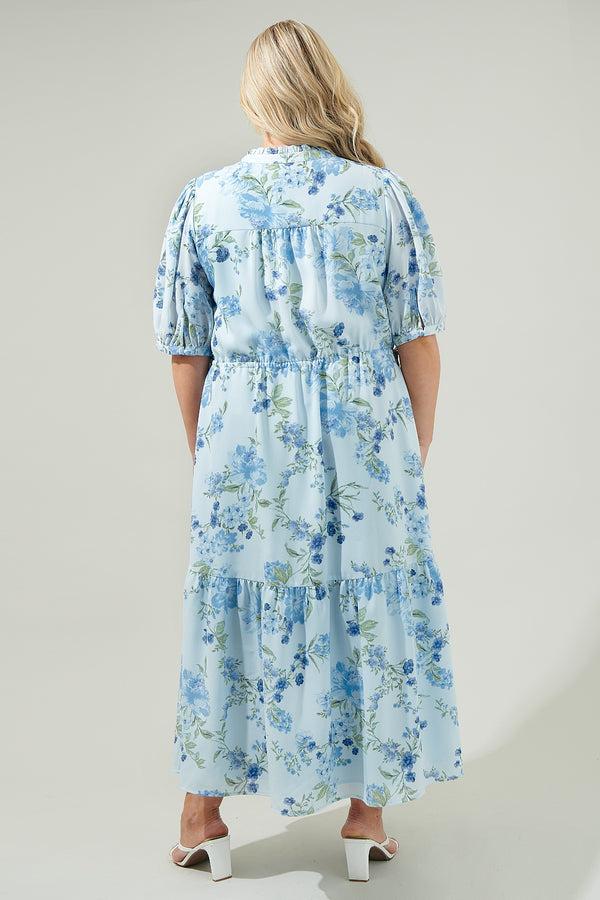 Sugarlips Dusty Floss Floral Pleated Midi Dress Curve