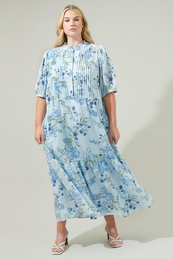 Sugarlips Dusty Floss Floral Pleated Midi Dress Curve