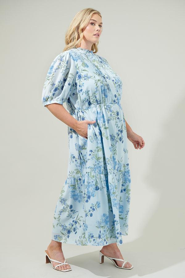 Sugarlips Dusty Floss Floral Pleated Midi Dress Curve