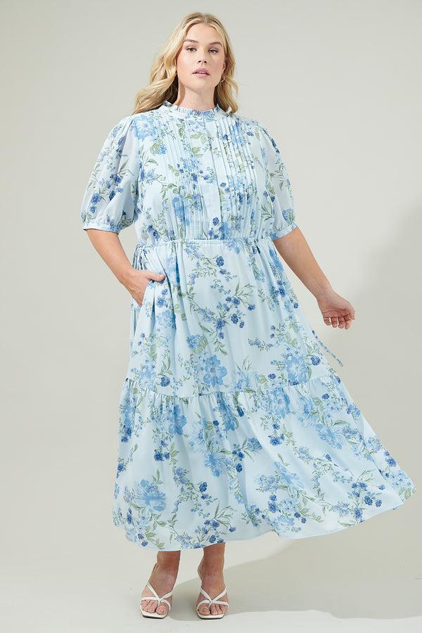 sugarlips Dusty Floss Floral Pleated Midi Dress Curve