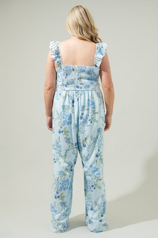 Sugarlips Dusty Floss Floral Sleeveless Jumpsuit Curve
