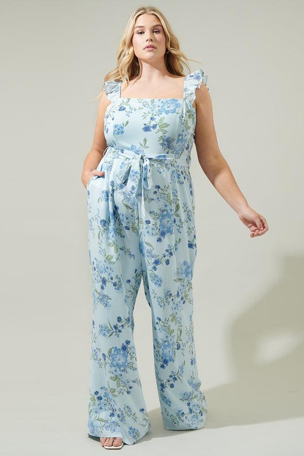 sugarlips Dusty Floss Floral Sleeveless Jumpsuit Curve
