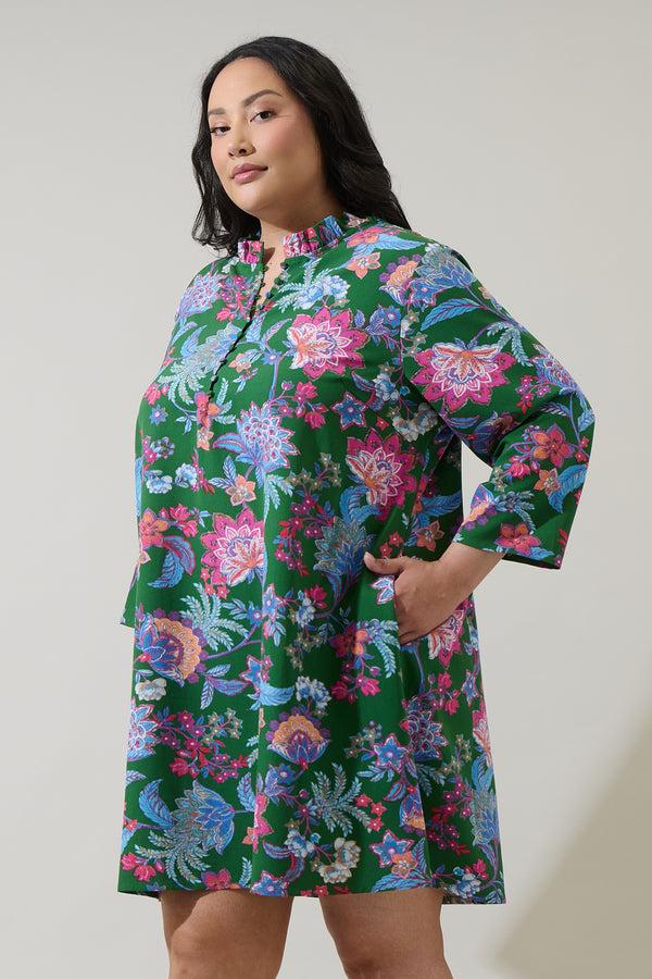 Sugarlips Elara Floral Ruelle Ruffle Mini Dress Curve