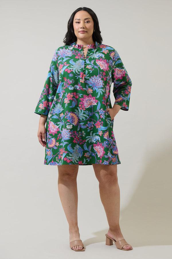 Sugarlips Elara Floral Ruelle Ruffle Mini Dress Curve