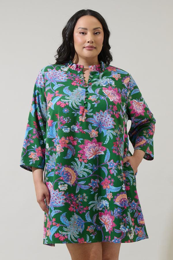 sugarlips Elara Floral Ruelle Ruffle Mini Dress Curve
