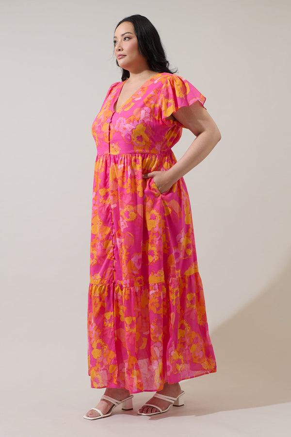 Sugarlips Elaris Floral Blissa Button Midi Dress Curve