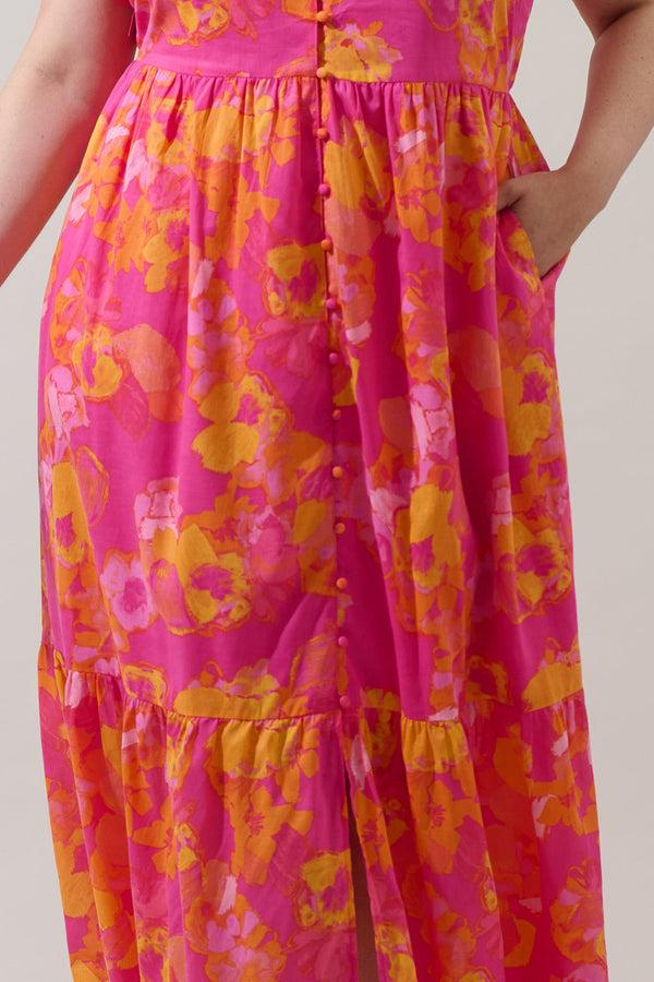 Sugarlips Elaris Floral Blissa Button Midi Dress Curve