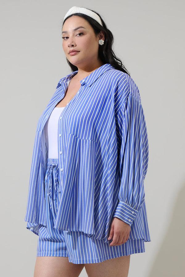 Sugarlips Elise Striped Boyfriend Button Down Shirt Curve