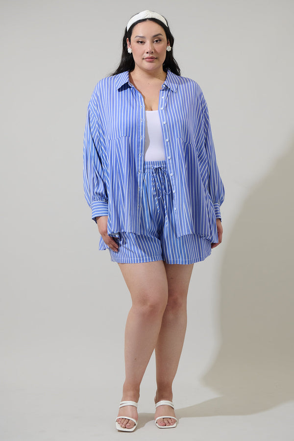 Sugarlips Elise Striped Boyfriend Button Down Shirt Curve