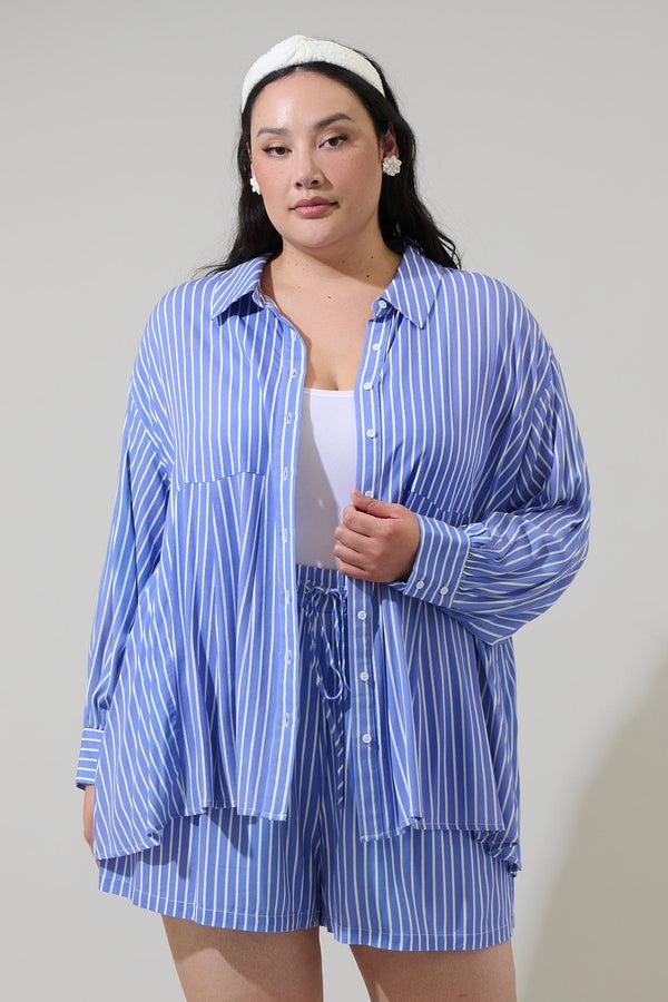 sugarlips Elise Striped Boyfriend Button Down Shirt Curve