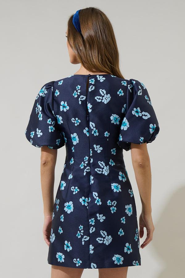 Sugarlips Elissa Jacquard Floral Darce Puff Sleeve Mini Dress