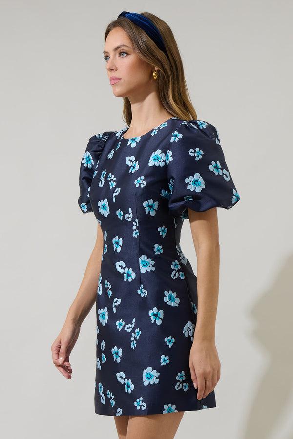 Sugarlips Elissa Jacquard Floral Darce Puff Sleeve Mini Dress
