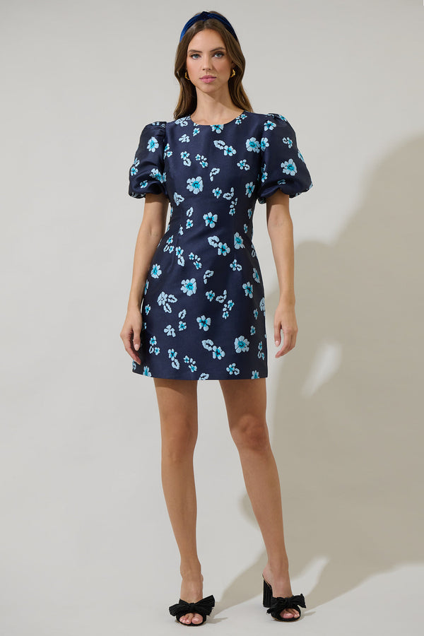 Sugarlips Elissa Jacquard Floral Darce Puff Sleeve Mini Dress